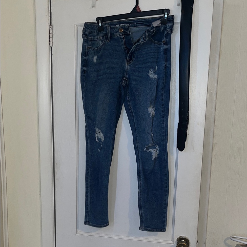 Old Navy Dark Blue Distressed Skinny Jeans